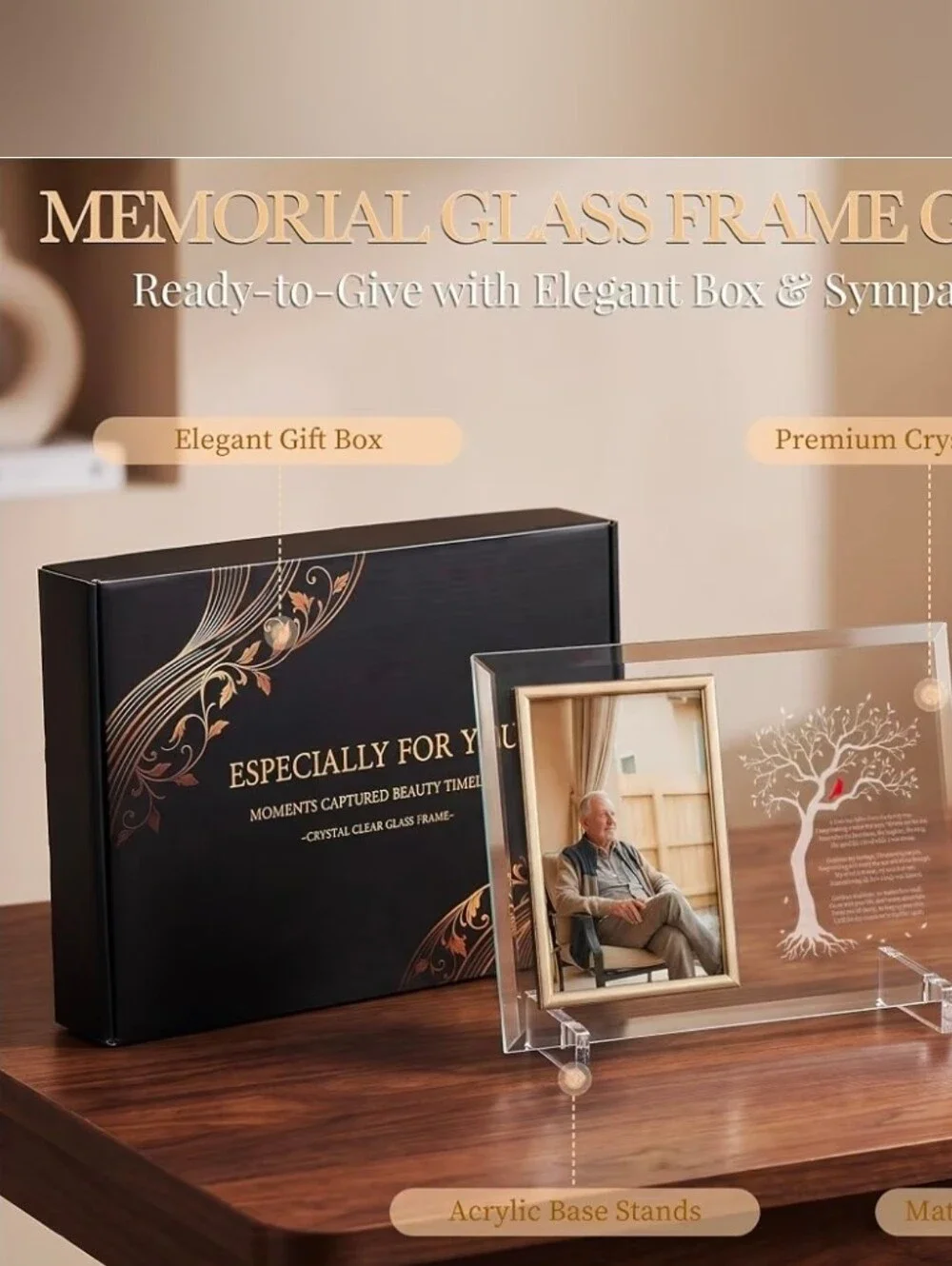 Memorial Glass Photo Frame Gift For Loss Of Loved One | 4x6 Photo | NEW IN BOX |